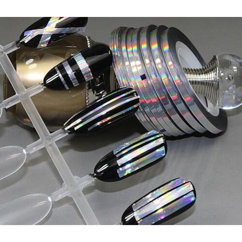 10 Rolls !!! 1mm 2mm 3mm Laser Holographic Nail Striping Tape Line Adhesive Decals Styling Tips Nail art Striping Tape Line