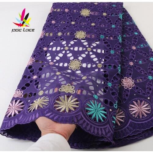 2021 Cotton Dry Lace Fabric Purple Color African Nigerian High End Quanlity Embroidery New Style Design for Dress XZ3883B