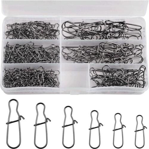 210Pcs/Box Stainless Steel Fast Clip Lock Snap Nice Snap Swivels Solid Ring High Strength Fishing Connector Tackle Accessories