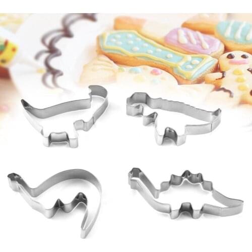 4pcs New Stainless Steel Biscuit Mould Dinosaur Shape Fondant Cake Mold DIY Sugar Craft 3D Pastry Cookie Cutters Cake Tools