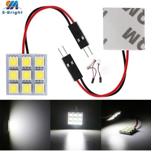 4pcs T10 W5W 5050 9 SMD LED Panels Light Dome Interior Map Reading Car Lamp With T10 Festoon Adapters Trunk Lamp White Red Amber