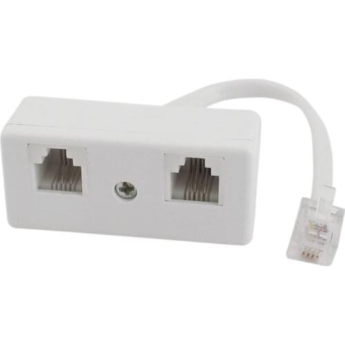 6P4C RJ11 Male to Dual Female Telephone Line Splitter Connector Adapter