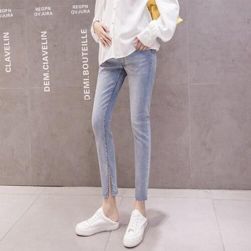 942# Maternity pants Spring Autumn Maternity Jeans Belly Support Ninth Pants Elastic Waist Maternity Trousers