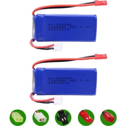 Lipo Battery 7.4V 1200mah For YiZhan Tarantula X6 MJX X101 X102h X1Brushless H16 WLtoys V353 V333 V323 V666 V262 RC drone Parts