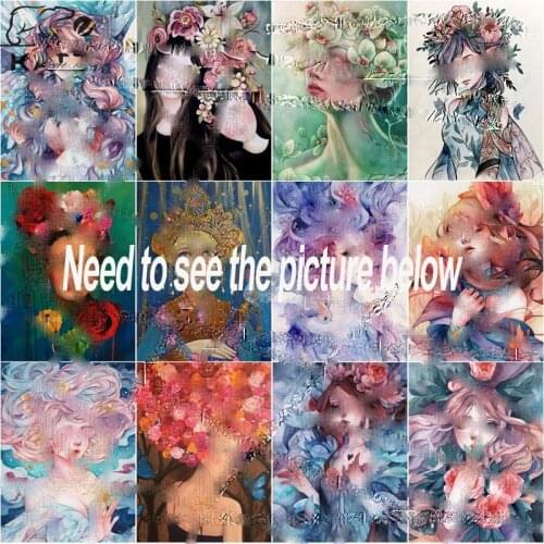 Diamond Painting Anime Character Portrait Cross Stitch Diy Girl with Flowers Picture Diamond Mosaic Home Embroidery Cross Decor