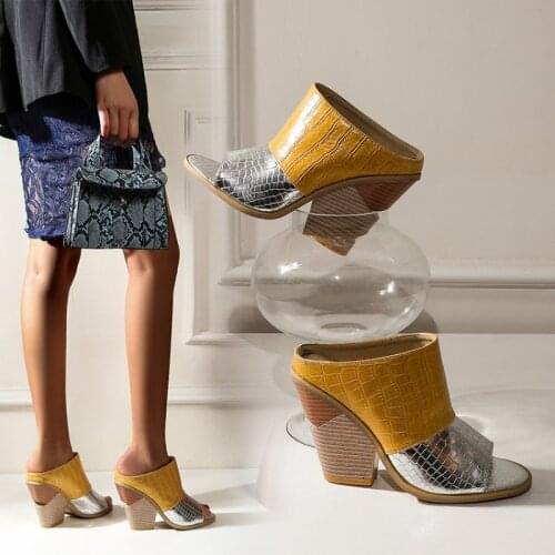 Summer Euro Style Fashion Sexy Women Sandals Mixed Colors Snake Pattern Peep Toe 10cm Strange Heel Slip-On Shoes WomanSize 34-46