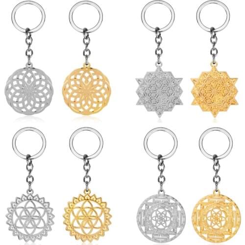 Fashion Flower Of Life Yoga Keyring Key Chains Seed Of Life Sacred Geometry Keychain Round Metal Key Holder 2 Colors