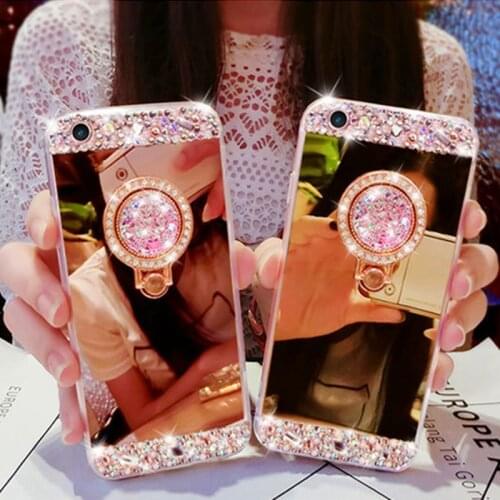Luxury Mirror Phone Case Soft TPU Crystal Diamond Ring Cover For iPhone 7 8Plus X 12 11 Holder Accessories For iPhone XR XS MAX