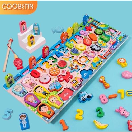 Montessori Educational Wooden Toys Children Busy Board Math Fishing Wooden Digital Shape Match Early Education Child Gift Toy