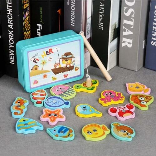 Baby Educational Toy Iron Box Fishing Wooden Game Set Novelty Toys Cognition Magnetic Toys Set Kids Children Gifts