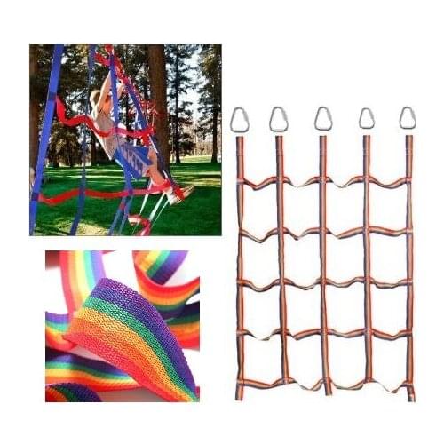 Children Outdoor Games Rainbow Climbing Net Jungle Gym Rope Wooden Ladder Toy Sports Rope Safety Fitness Equipment
