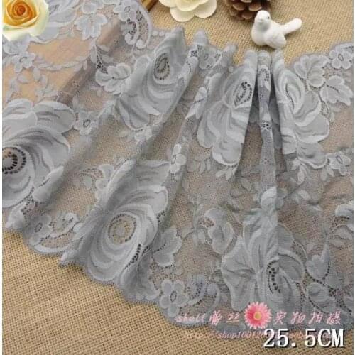 2 Meters/lot 25.5cm Width Gray Off White Black Elastic Lace Fabric DIY Garment Accessories Sewing Swiss Wedding Lace Material