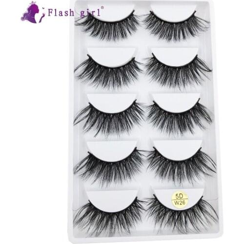Flash Girl Makeup 5D Mink Eyelashes 5D-W26 Handmade Thick Volume Full Strip Lashes Soft Wispy Reusable Eyelash