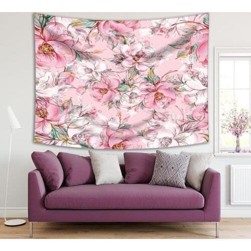 Tapestry Roses Buds Leaves Romantic Summer Flower Garden Nature Theme Victorian Style Art Pink White Green