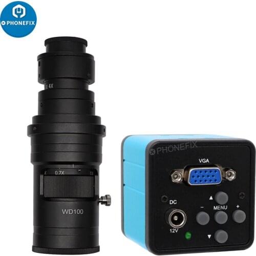 Full HD VGA Industrial Microscope Camera +130X 200X 250X C mount Zoom Lens 56 LED Ring Light Illuminator Lamp Chip Phone Repair