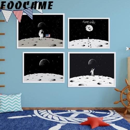 Canvas Painting Wall Decor Posters Art Cartoon Astronaut Space Moon Nursery Print Nordic Style Kids Decoration Picture Baby Room