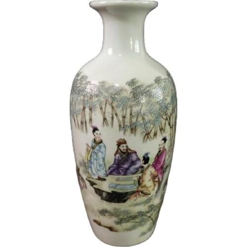 China Old porcelain Pastel bamboo forest seven sage pattern vase