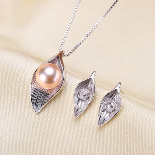 S925 Sterling Silver Fashion Pearl Pendant Earrings Set Mounts Findings Beautiful Jewelry Set Parts Fittings Womens Accessories