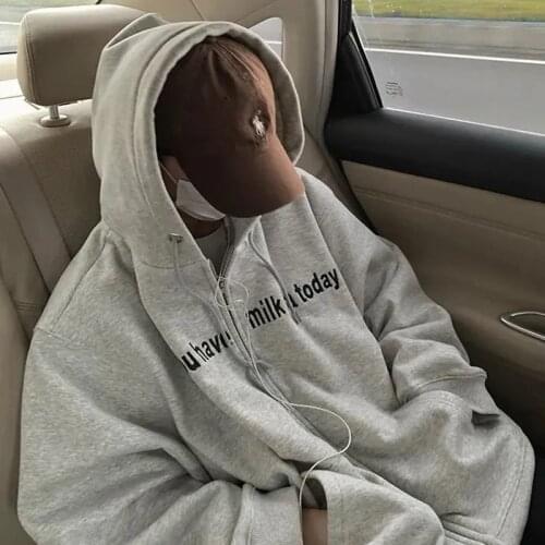 Korea streetwear Winter y2k fashion letter chic jacket Ulzzang Harajuku hip hop female Vintage ins Oversized women Hooded jacket