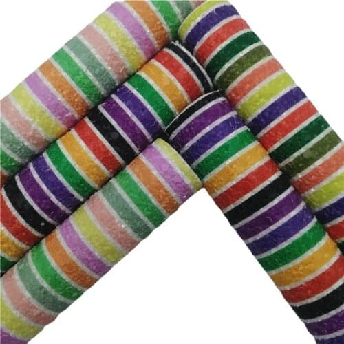 Rainbow Stripes Printed Chunky Glitter Faux Vinyl Fabric with Felt Backing Glitter Leather For Bows Mini Roll 30x134cm GM2324B