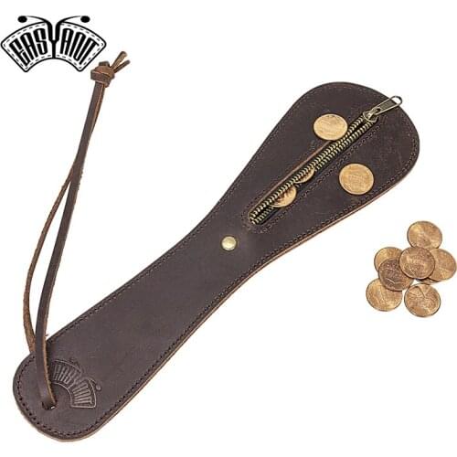 EASYANT Handmade Portable Leather Coin Wallet Lightweight Men Zipper Rope Purse EDC Outdoor Multitools Men Storage