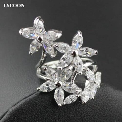 LYCOON New arrival Four Leaf Clover ring silver plated prong setting Marquise Cubic Zirconia women luxury wedding rings