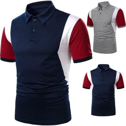 Men Short Sleeve Polo Chest Three Stripe Color Matching Fashion Collocation Cross-border Lapels Men Short Sleeve Polo Shirt