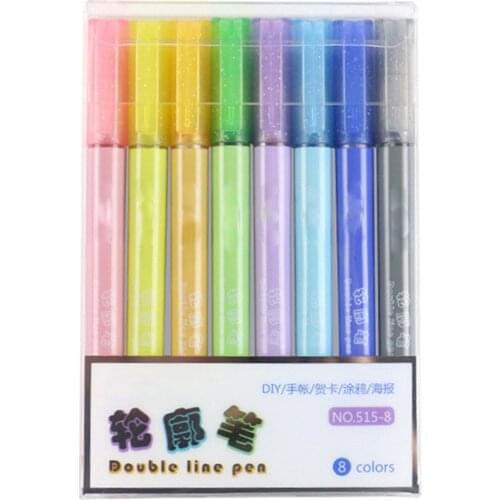 Metallic Marker Set With Case 8 Color Out Line Paint Permanent Marker Pen Rock Painting Diy Photo Album Boligrafos Divertidos