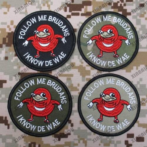 Embroidery Patch Ugandan Knuckles FOLLOW ME I KNOW DE WA Morale Tactical Military Combat Hook and Loop
