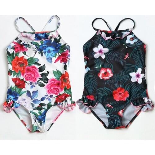 2021 New Cute Swimwear One Piece Swimsuit Kids Summer Beachwear Floral Bathing Suits Ruffle Beach Girls Bikini Swim Wear 1-6Y