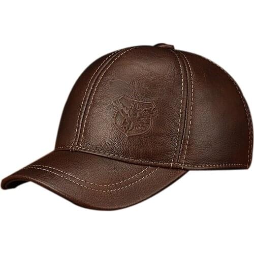 2019 New Winter Hats with Ear Flaps Mens Genuine Leather Baseball Caps Men 's hat