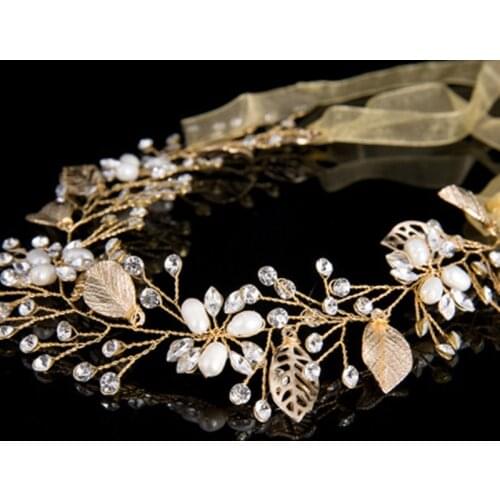 Brides Hair Hoop Hair Band Golden Rhinestone Forehead Headband Brides Jewelry With 2021 New Flower Design
