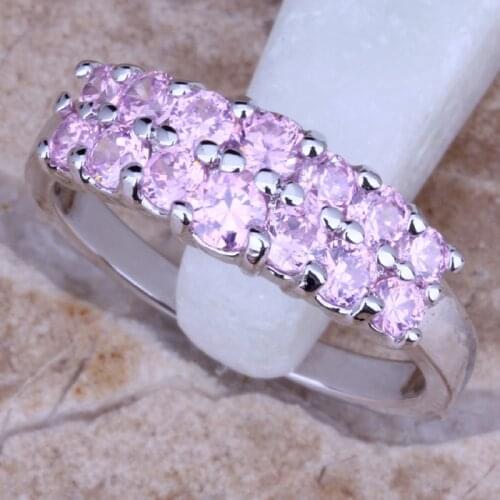 Alluring Pink Cubic Zirconia Silver Plated Ring Size 6 / 7 / 9 D979