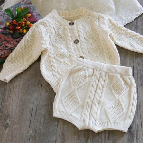 2019 Autumn New Childrens Two-piece Clothing Boys and Girls Baby Knitting Sweater Cardigan + Shorts Set Baby