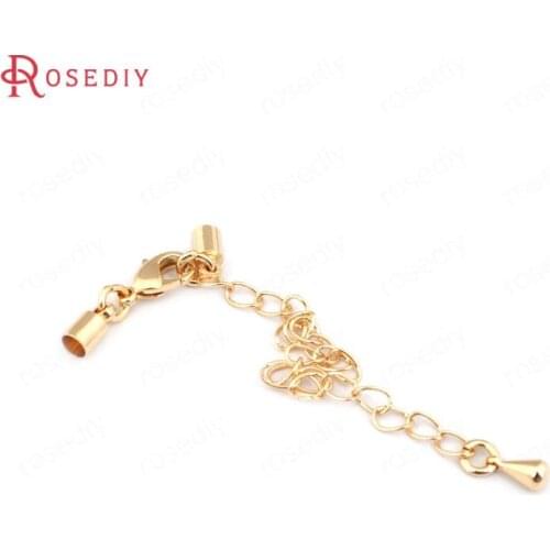 6 Sets inside 3MM 24K Champagne Gold Color Plated Brass Necklace Rope Connector with Lobster Clasps High Quality Accessories