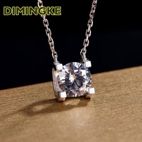DIMINGKE 1CT 6.5MM Moissanite Pendant Necklace (Passed Diamond Carbon Test) 100%-S925 Silver Wedding Birthday Gift Jewelry
