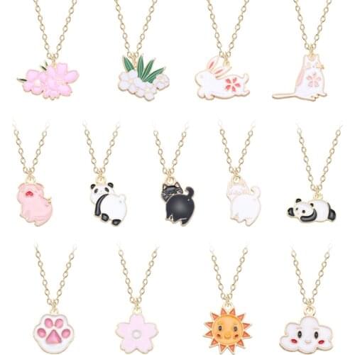 Cartoon Animal Cloud Sun Flower Necklace For Women Cute Cat Flower Cloud Pendant Necklace Men And Women Metal Jewelry Gift