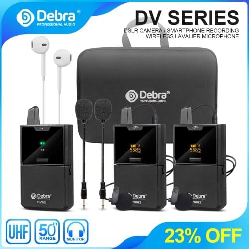 Debra DV Series UHF Wireless Lavalier Microphone with Audio Monitor Function for Smartphones DSLR Cameras webcast