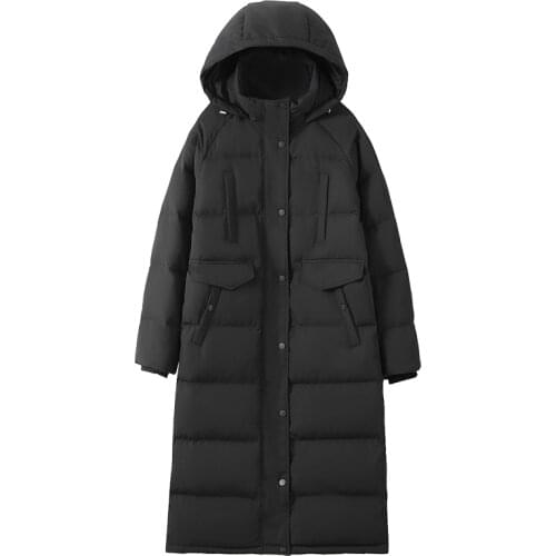 Han edition of the new film winter long white duck down loose over-the-knee female thickening hooded jacket down jacket