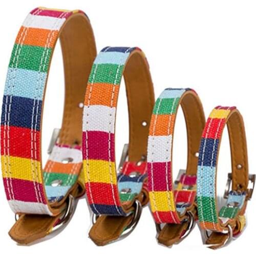 Rainbow Pet Dog Collar Soft PU Dog Collar Anti-Lost Pet Collar Harness Bell Safety Lead Leash For Small Dog Durable Pet Supplies