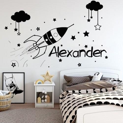 Rocket Decals Custom Boy Name Nursery Home Decor Wall Stickers DIY Self-Adhesive Star Cloud Creative Bedroom Decoration 8LC168