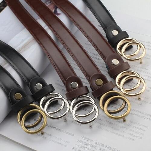 Female Soft Faux Leather jean Double Ring Buckle Vintage Decorative Casual Tighten All-Match Lightweight Long Women Belt Solid H
