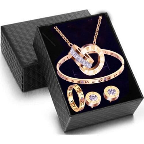 Luxury Roman Numeral Necklace Earring Bracelet Ring Set For Women 316L Stainless Steel Wedding Jewelry Wholesale prices