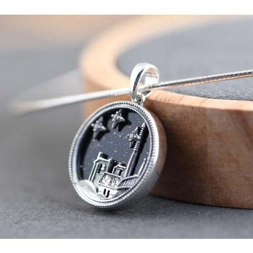 Silver Round Pendant for Necklace Women Fashion Dream Castle Chain Pendants DIY Accessories Fashion Necklace Pendants Jewelry