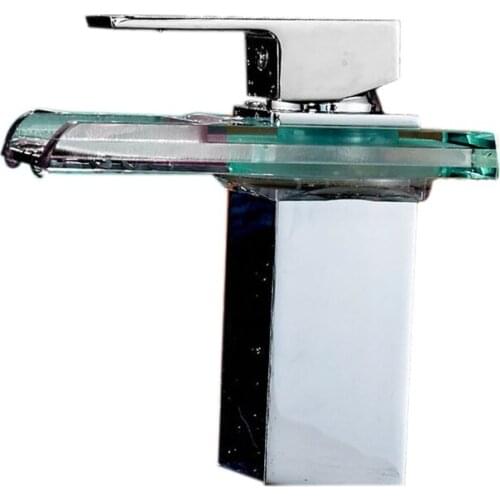 SHGO HOT-Bathroom Sink LED Waterfall Faucet 3 Colors Changing Temperature Control Light Mixer Polished Chrome Tap