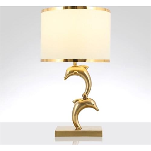 Nordic modern dolphin fabric luxury table lamps living room bedroom warm bedside study room desk gold table lights lighting