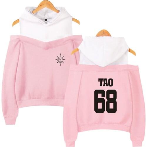 Off Shoulder K-pop Anime Streetwear Sweatshirt Strapless Ariana Grande Hoodies Winter Hooded Harajuku Pullover Hip Hop Exo Women