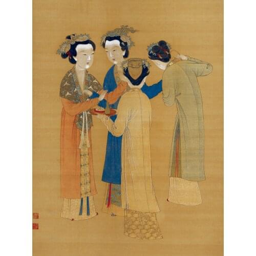 Traditional Chinese painting masterpiece reproduction canvas prints art Court Ladies of the Former Shu by Tang Yin (1470-1524)