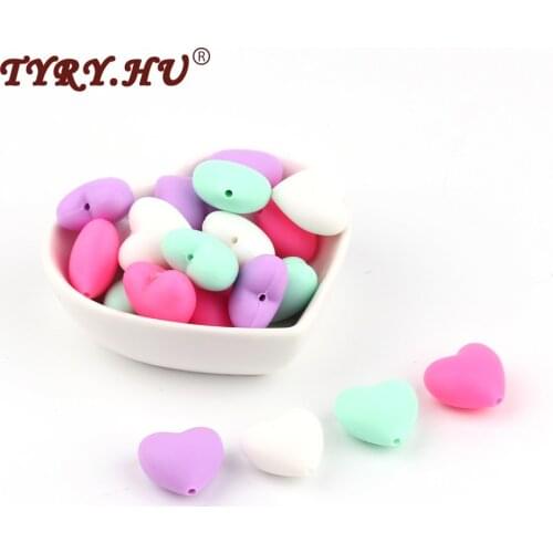 TYRY.HU 20Pcs Silicone Heart Beads Baby Teething Beads BPA Free Food Grade Baby Chewable Beads Shower Gifts DIY Nursing Necklace