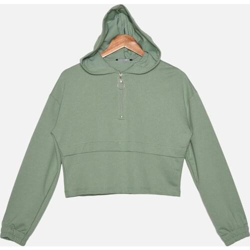 Trendyol Zipper Crop Knitted Sweatshirt TWOAW22SW0666